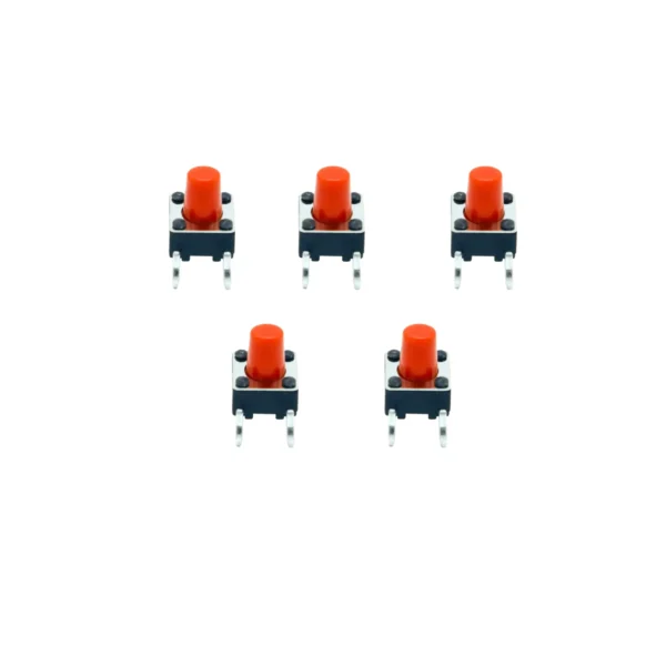 6×6×7.5mm Red Color Tactile Momentary Push Button Switch – Pack of 5