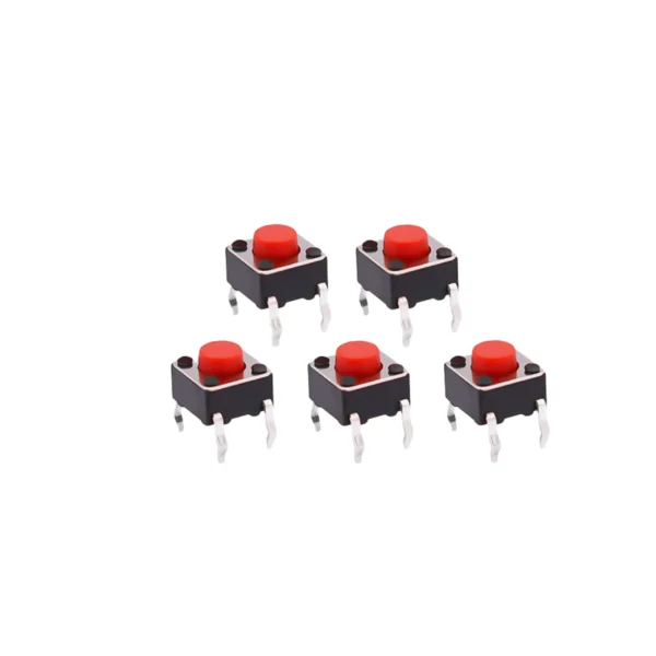 6×6×5mm Red Color Tactile Momentary Push Button Switch – Pack of 5