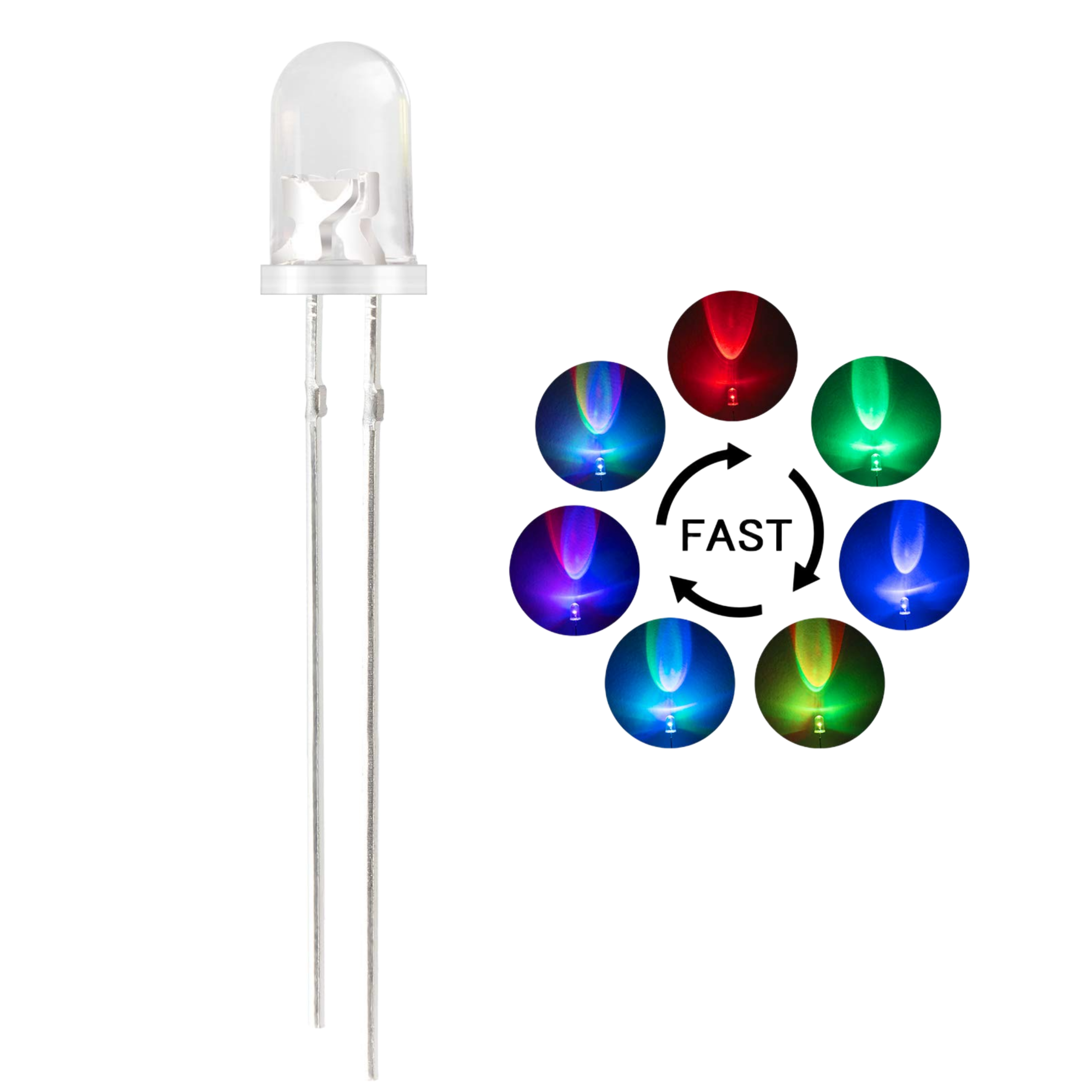 RGB Multicolor Flashing Color Changing LED – 5mm