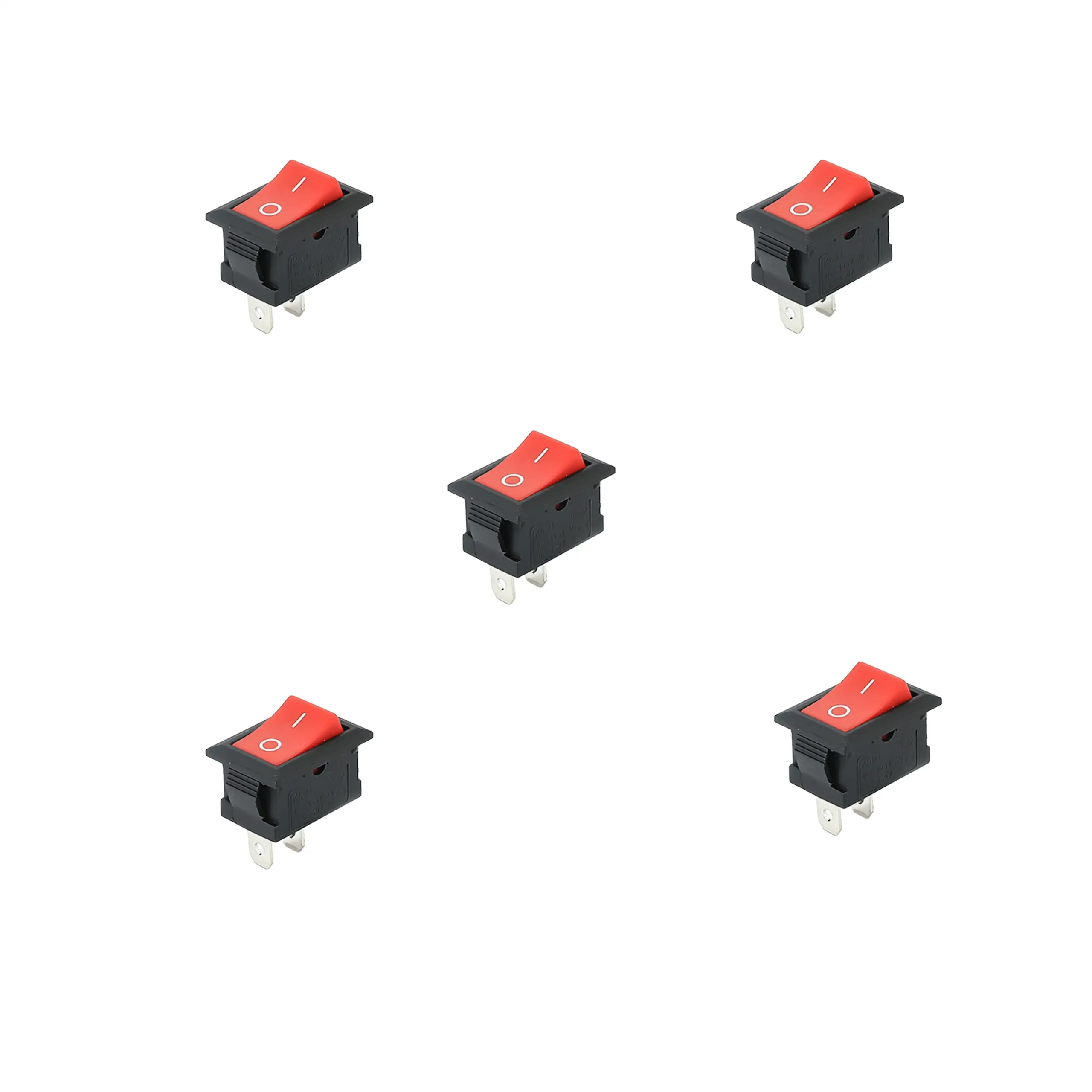 KCD1-B101 6A 250V AC red color 2 pin SPST small plastic rocker switch pack of 5pcs